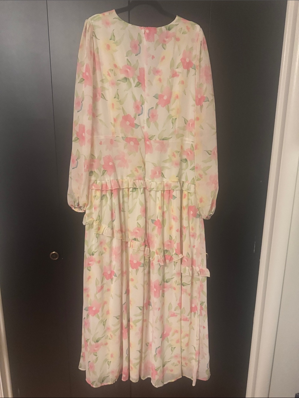 Boohoo Cream Floral Ruffle Maxi Dress - Pink & Green Print - Picture 5 of 6